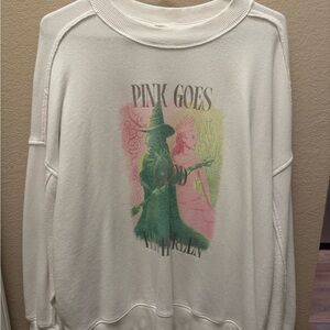 White Sweatshirt with Pink and Green Graphic
